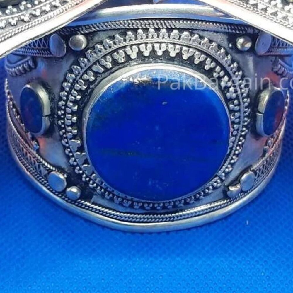 Single Boho Kuchi Cuff Bracelet: Tribal Afghan Silver Jewelry with Stones